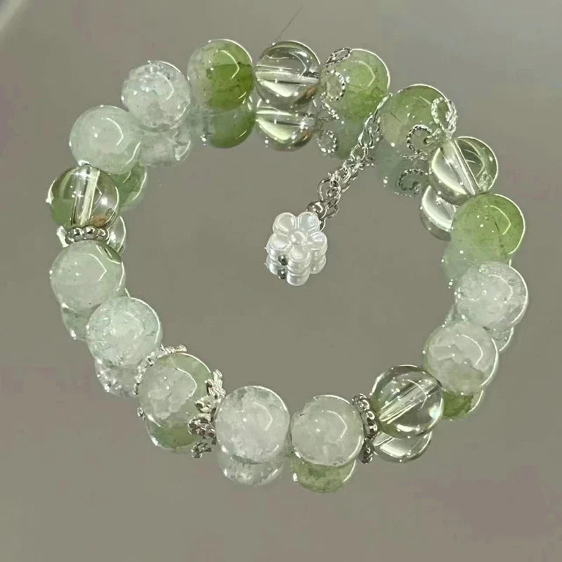 Simple Green Popcorn Beaded Crystal Bracelet for Women